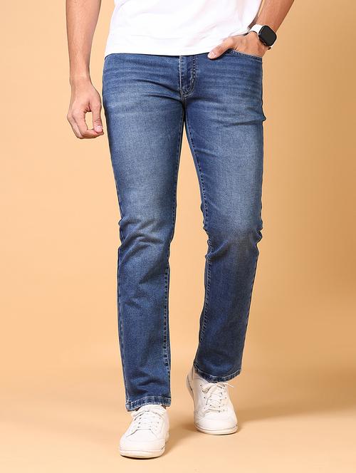 men mid rise plain straight fit jeans - 21703883 - Standard Image - 0