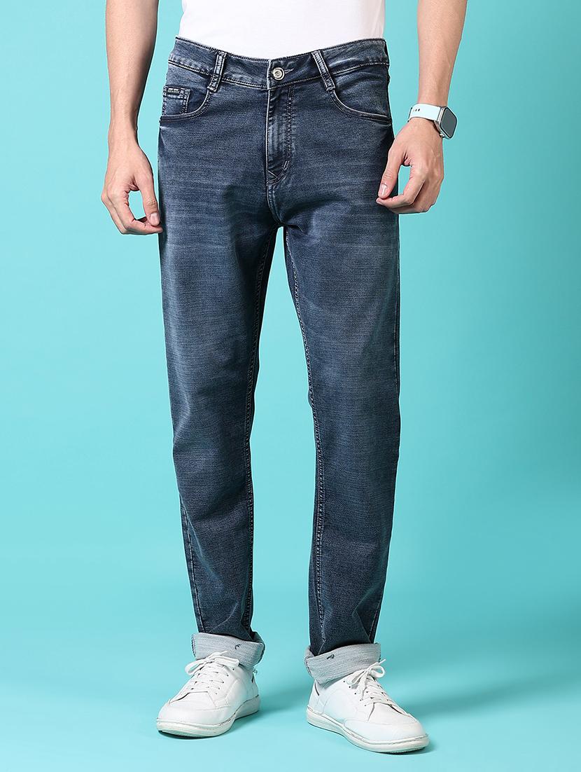 men mid rise plain jeans
