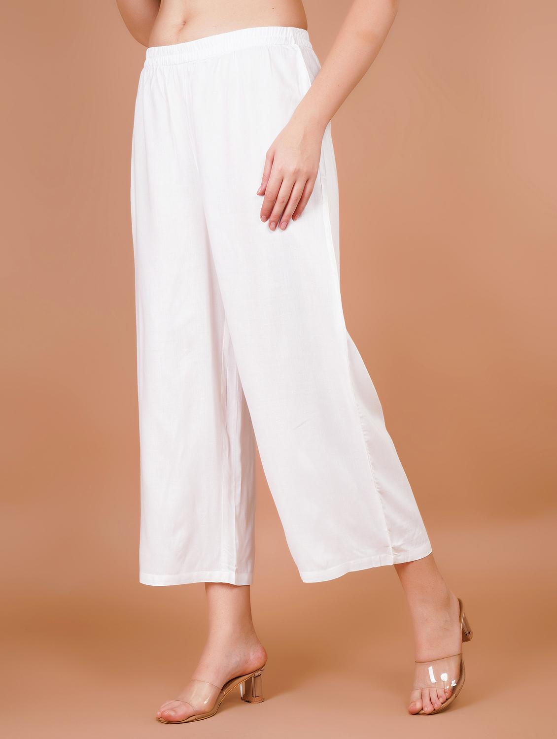 women white solid straight palazzo - 21703928 - Standard Image - 1