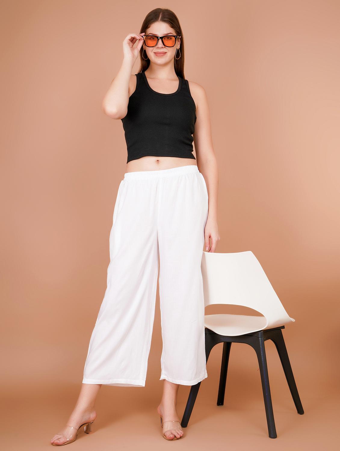 women white solid straight palazzo - 21703928 - Standard Image - 4