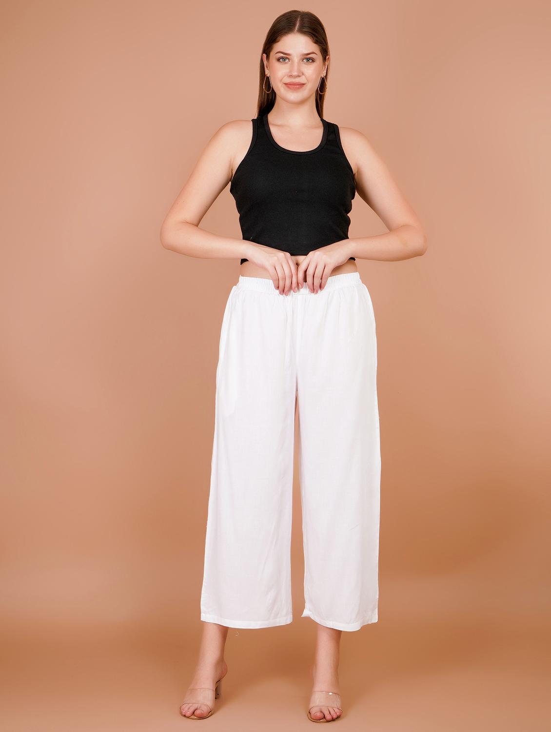 women white solid straight palazzo - 21703928 - Standard Image - 6
