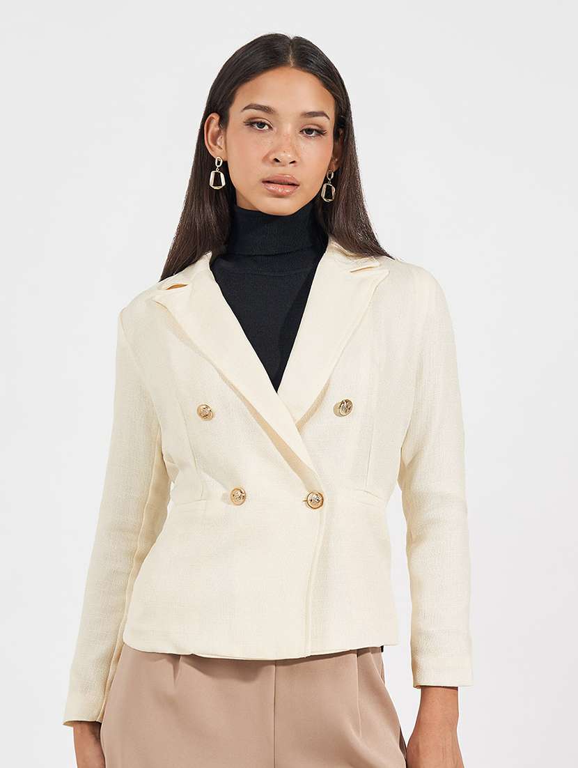 women off white solid long sleeve blazer