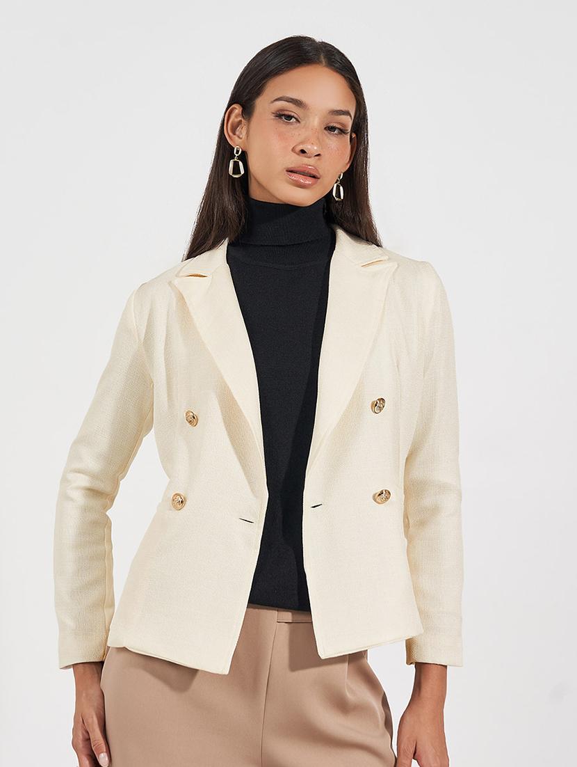 women off white solid long sleeve blazer - 21703961 -  Standard Image - 1