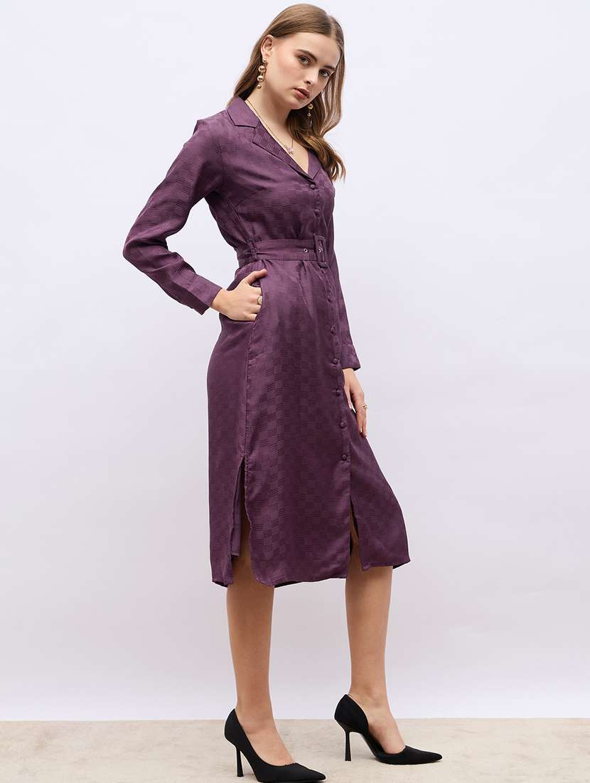 women purple self design long sleeve shirt dress - 21703986 -  Standard Image - 1