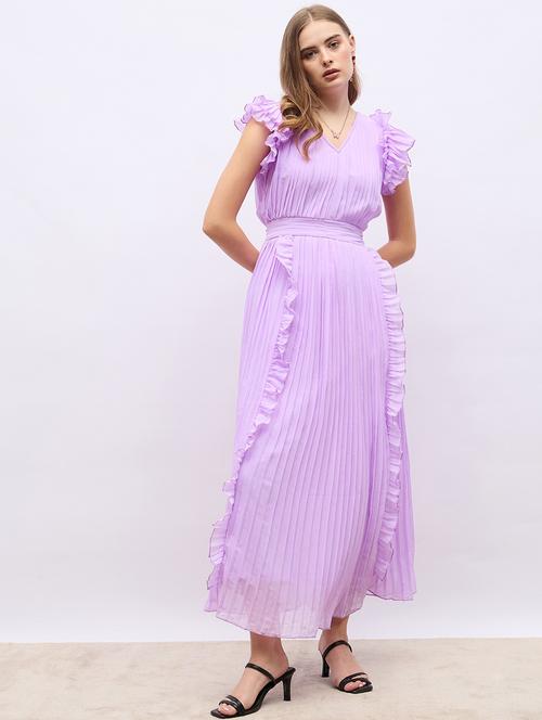 women lavender solid v neck a-line dress - 21703987 -  Standard Image - 0