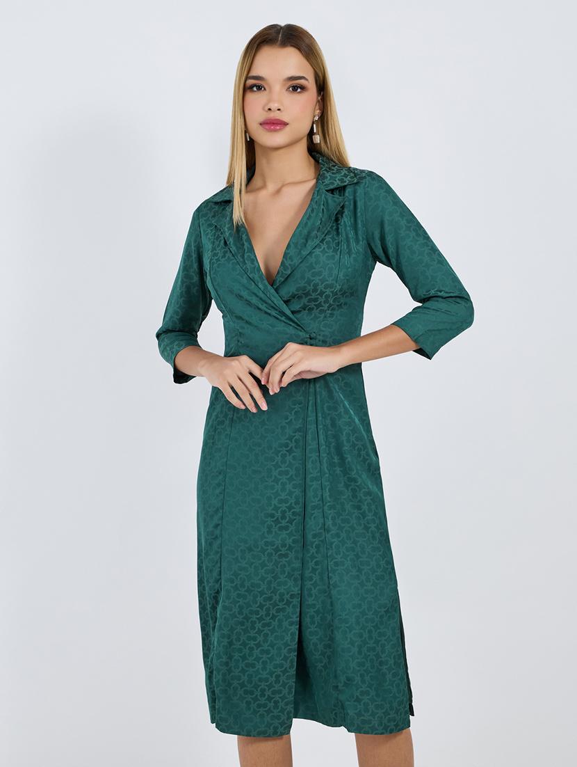 women geometric lapel collar neck wrap dress - 21703990 - Zoom Image - 0