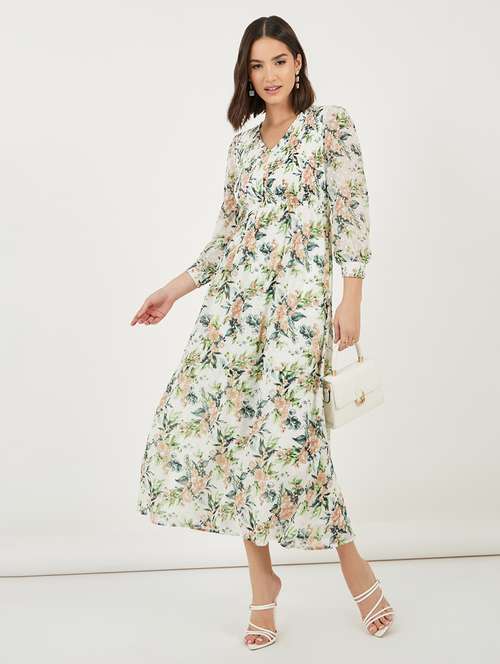 women floral printed v neck tiered dress - 21703993 -  Standard Image - 0