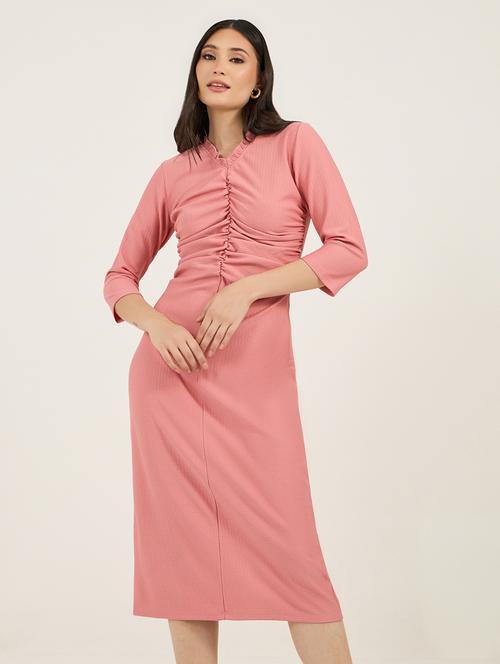 women pink solid v neck sheath dress - 21703996 - Standard Image - 0