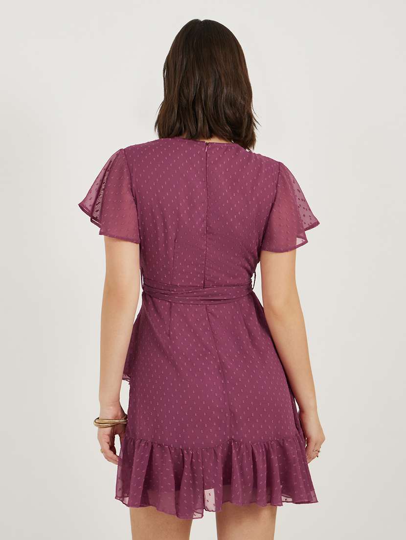 women self design overlap neck wrap dress - 21703997 -  Standard Image - 4