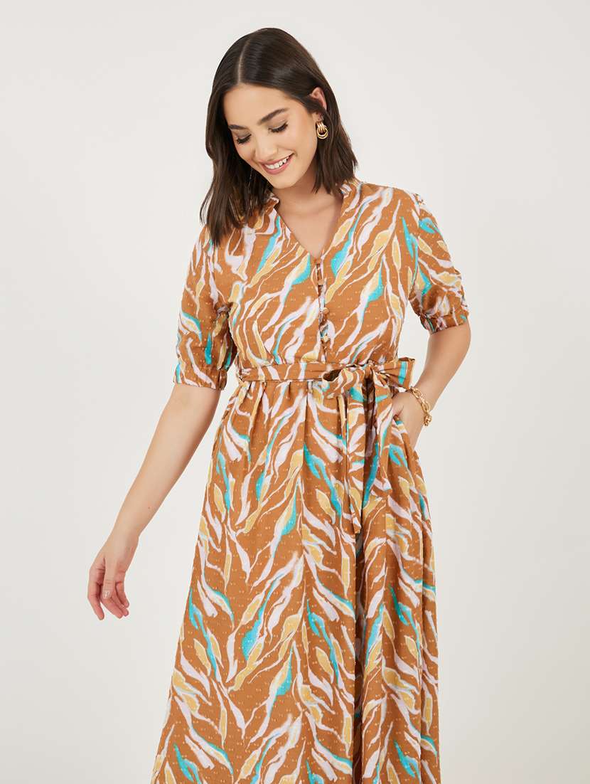 women abstract printed puff sleeve a-line dress - 21703998 - Standard Image - 4