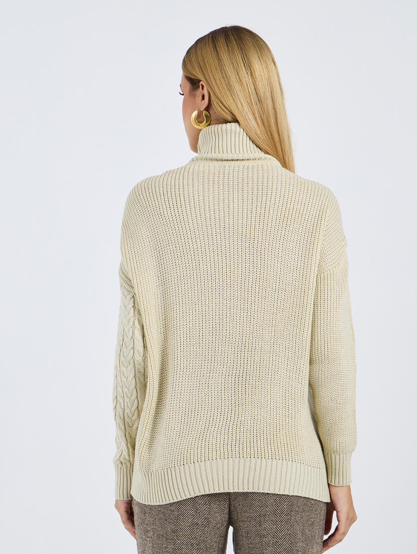 women beige self design long sleeve pullover - 21704005 - Standard Image - 1