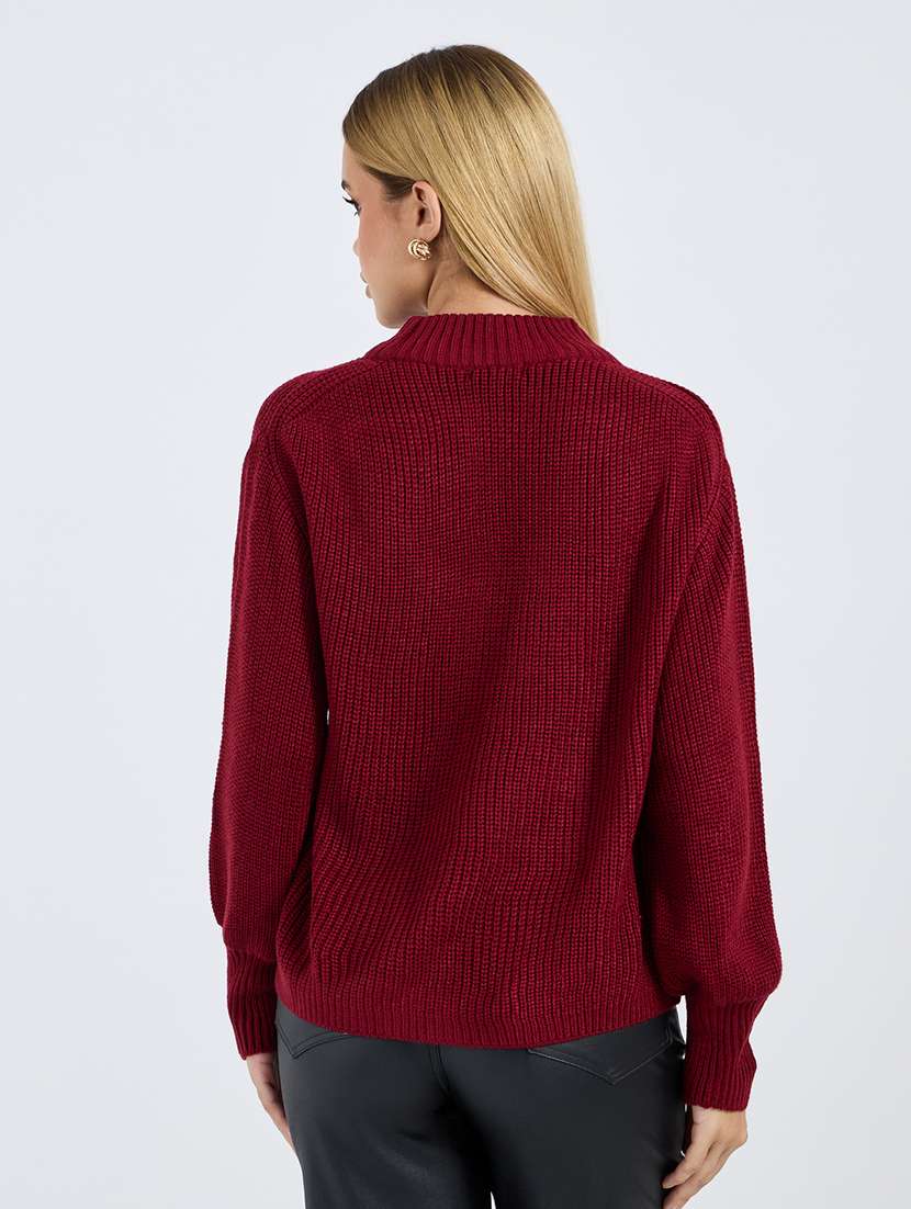 women maroon self design long sleeve pullover - 21704006 -  Standard Image - 1