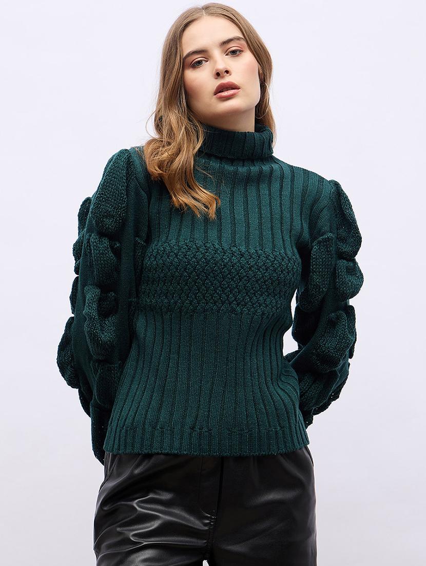 women green self design long sleeve pullover - 21704015 - Zoom Image - 0