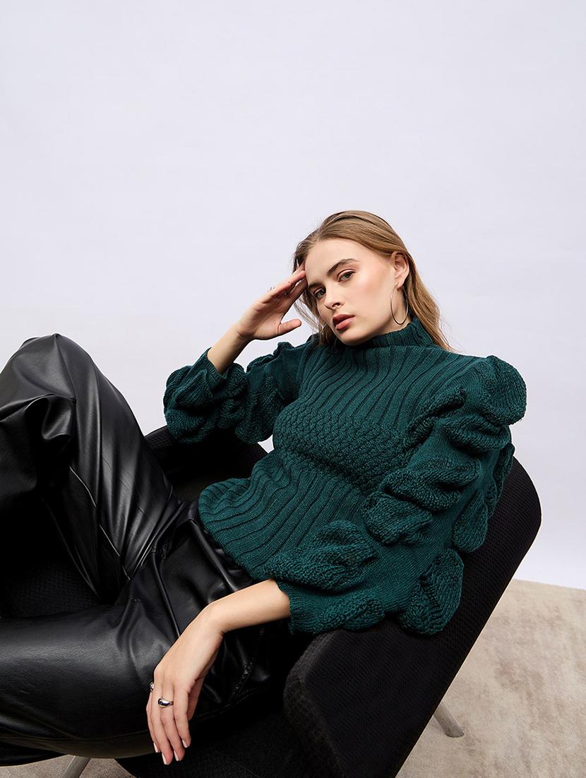 women green self design long sleeve pullover - 21704015 - Standard Image - 4