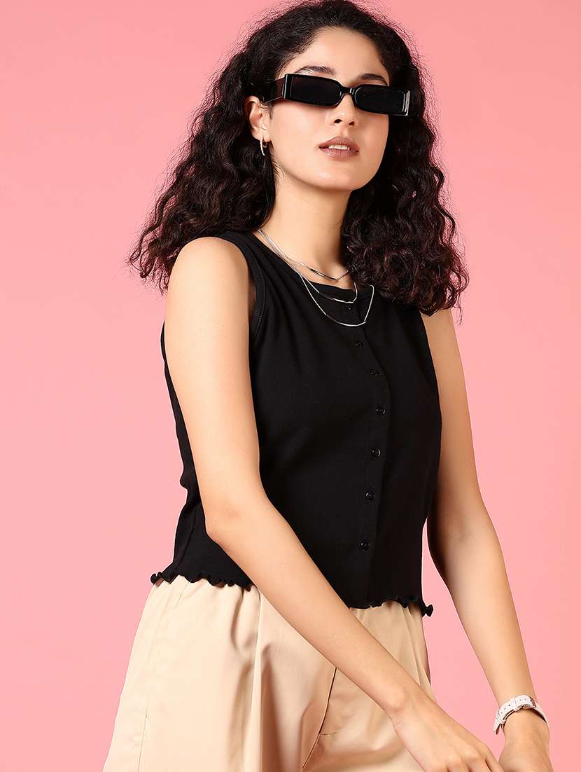 women solid sleeveless crop top - 21704099 -  Standard Image - 1