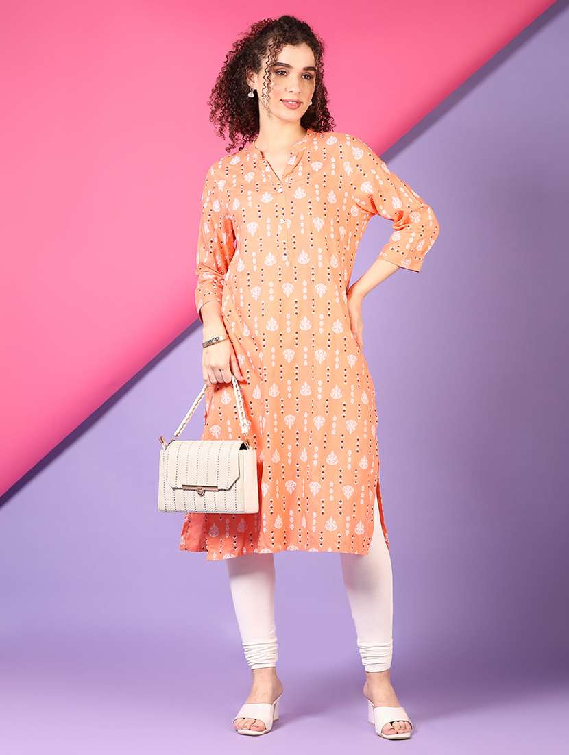 women printed three quarter sleeve straight kurta - 21704109 -  Standard Image - 1