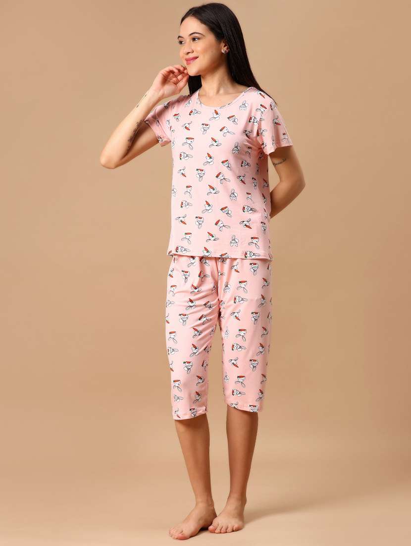women printed nightwear capri set - 21704146 -  Standard Image - 1