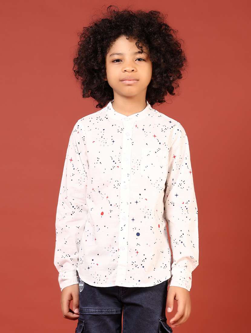 boys printed mandarin neck long sleeves  shirt - 21704387 -  Standard Image - 1