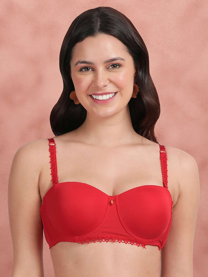 women solid balconette bra
