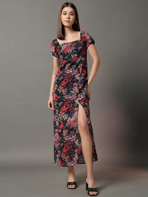 women floral print puff sleeves a-line dress - 21704414 -  Standard Image - 0