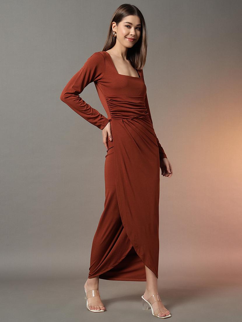 women solid long sleeves sheath dress - 21704415 - Standard Image - 1