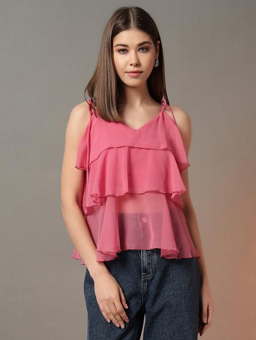 women solid shoulder strap layered top - 21704421 -  Standard Image - 0