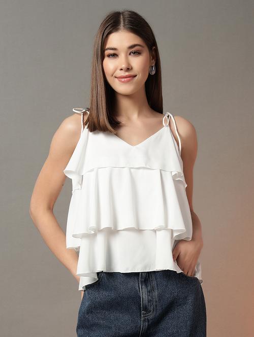 women solid shoulder strap layered top - 21704422 -  Standard Image - 0