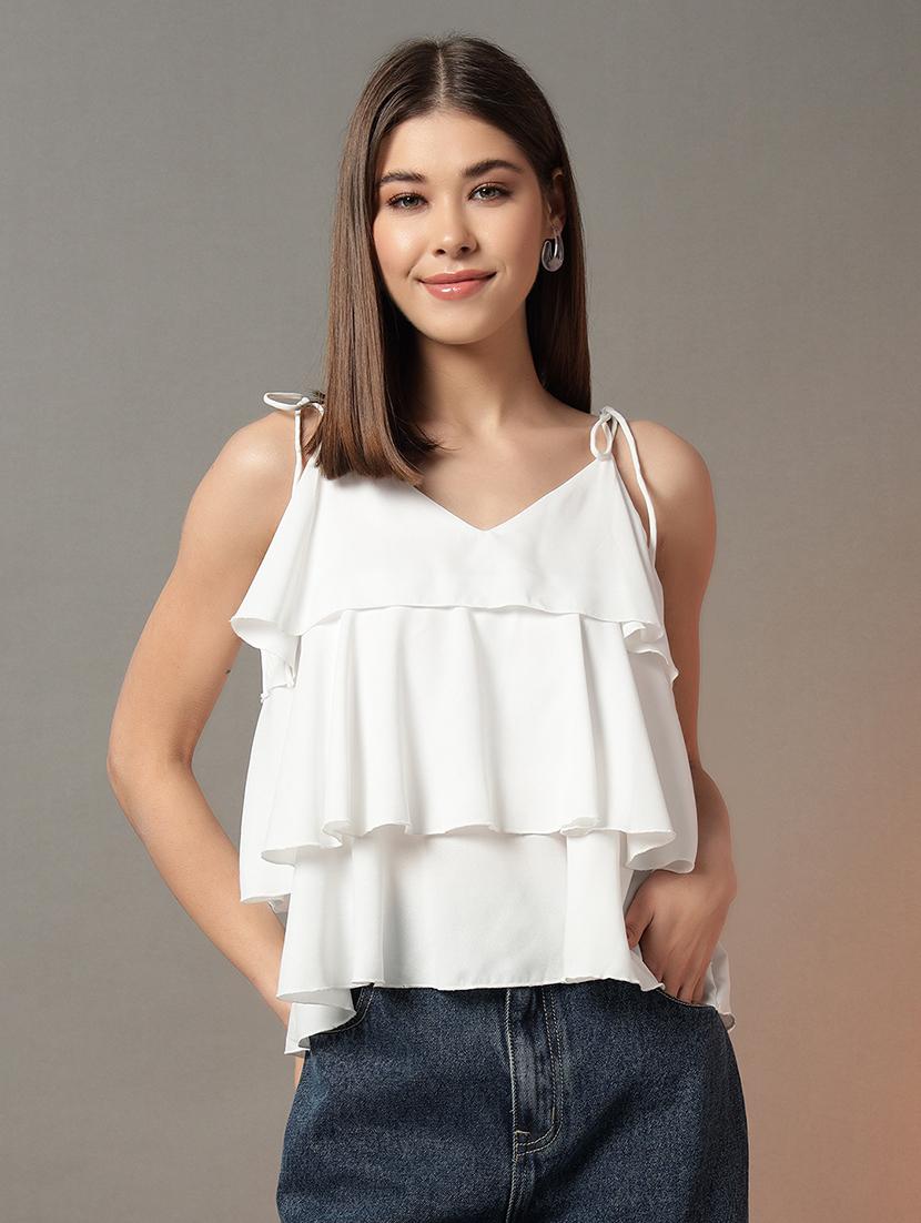 women solid shoulder strap layered top - 21704422 -  Zoom Image - 0