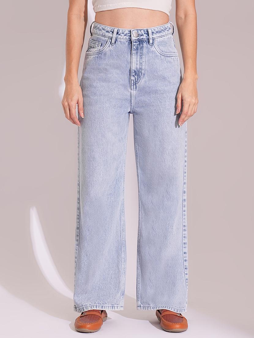 globus women light blue cotton high rise straight fit jeans - 21704445 - Zoom Image - 0