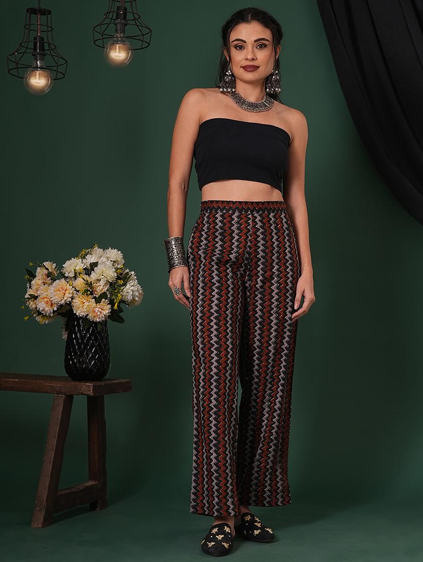 globus women black cotton chevron print mid-rise ethnic parallel trousers - 21704446 - Standard Image - 4