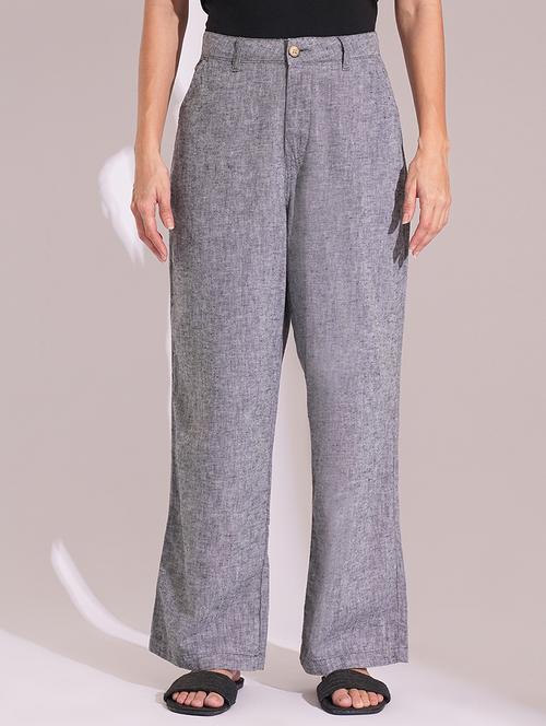 globus women charcoal cotton high-rise wide leg formal trousers - 21704448 - Standard Image - 0