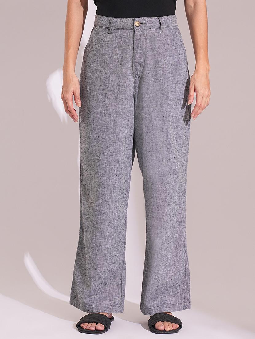 globus women charcoal cotton high-rise wide leg formal trousers - 21704448 - Zoom Image - 0