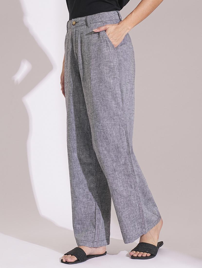 globus women charcoal cotton high-rise wide leg formal trousers - 21704448 - Standard Image - 1