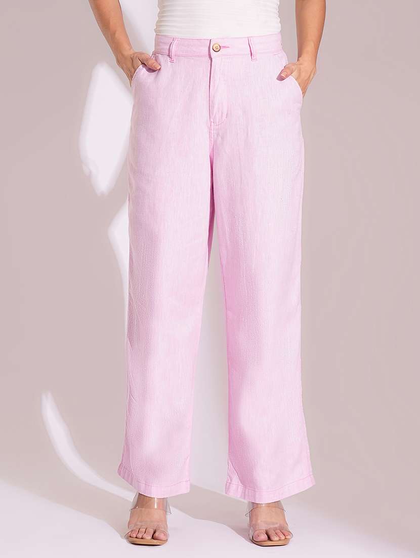 globus women light pink cotton high-rise wide leg formal trousers - 21704450 -  Zoom Image - 0