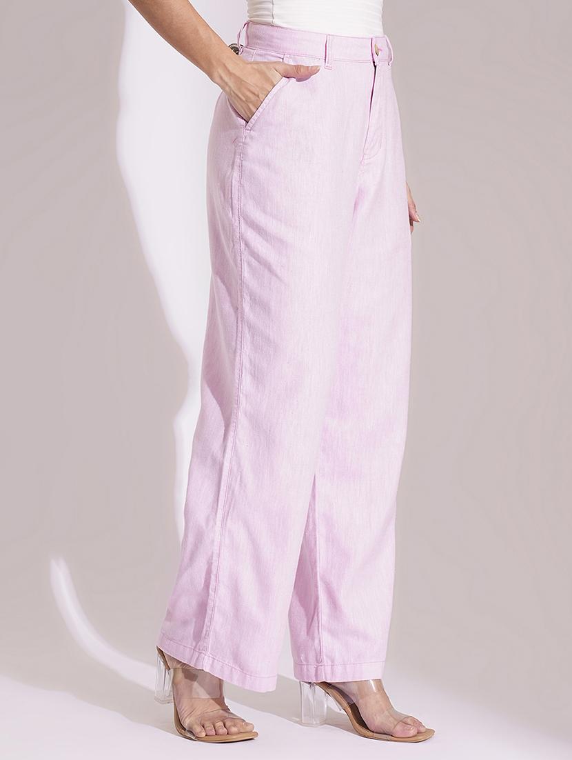 globus women light pink cotton high-rise wide leg formal trousers - 21704450 - Standard Image - 1