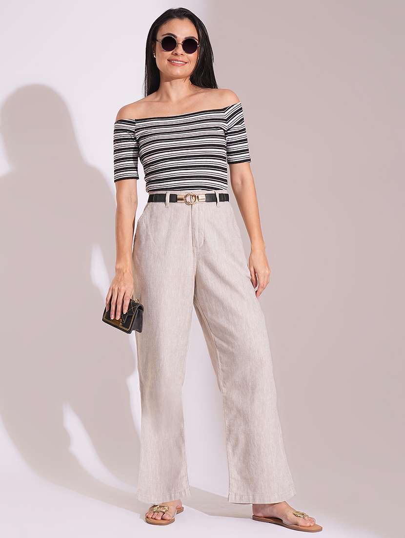 globus women natural cotton high-rise wide leg formal trousers - 21704451 -  Standard Image - 4