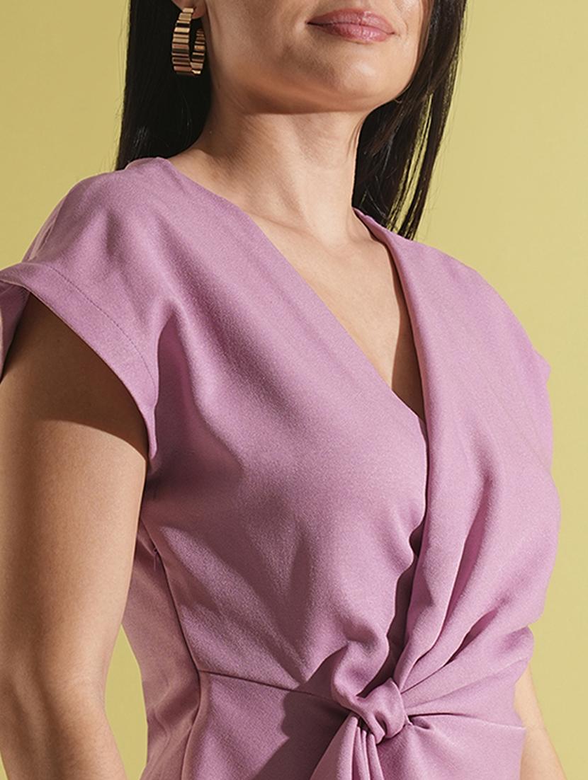 globus women dusty pink wrap v-neck extended sleeves twisted detail workwear top - 21704461 - Standard Image - 4