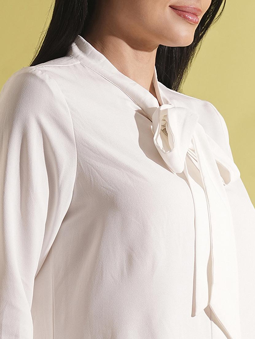 globus women white tie-up neck cuffed sleeves shirt style workwear top - 21704463 - Standard Image - 4