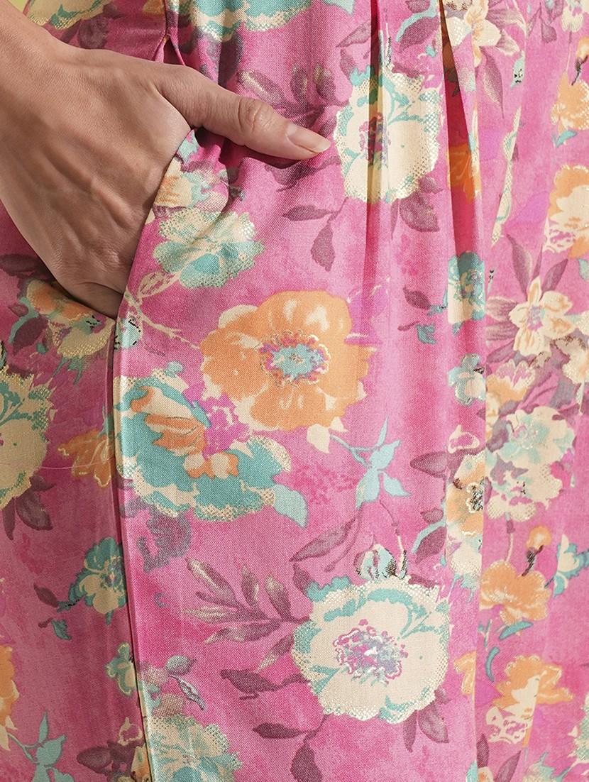 globus women pink frill detail sweetheart neck tie-up strappy shoulder floral print fusion jumpsuit - 21704475 - Standard Image - 4