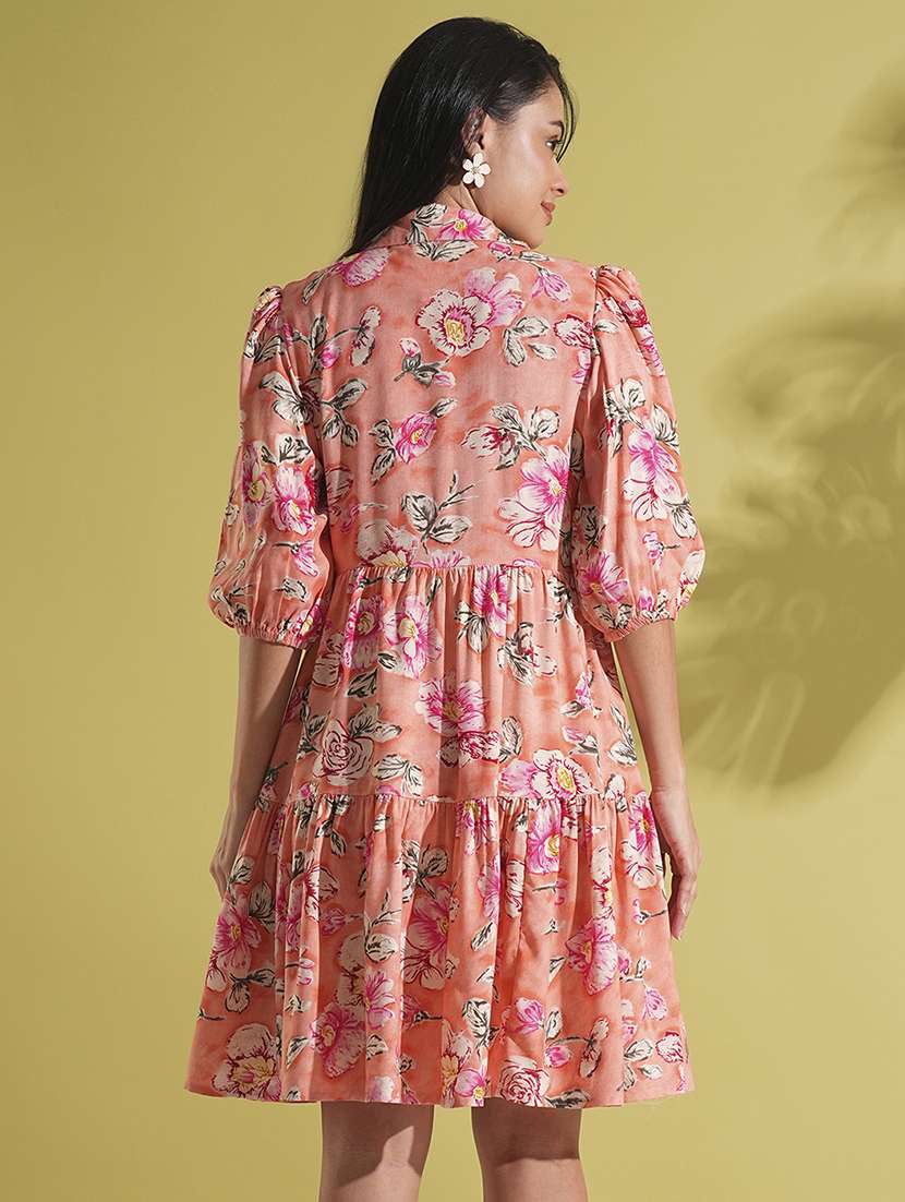 women floral printed shirt collar neck tiered dress - 21704489 -  Standard Image - 1