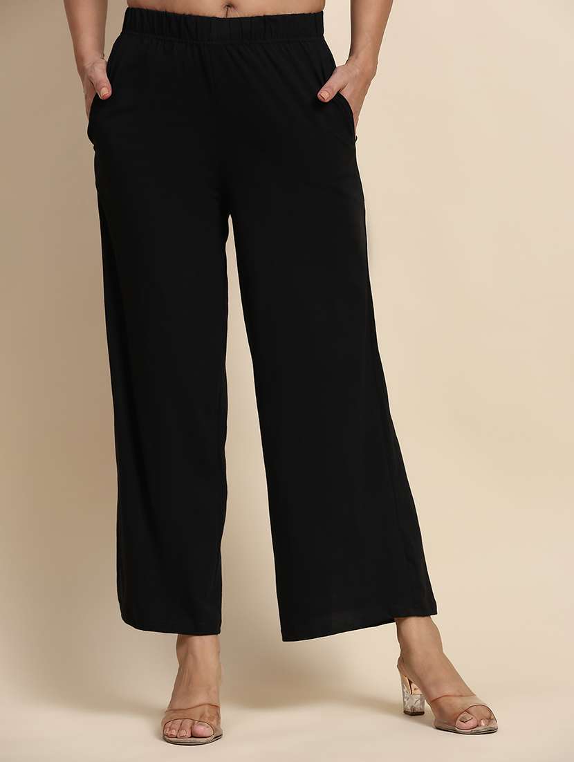 women mid rise solid straight palazzo