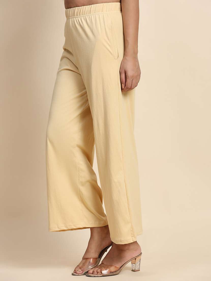 women mid rise solid straight palazzo - 21704655 -  Standard Image - 1