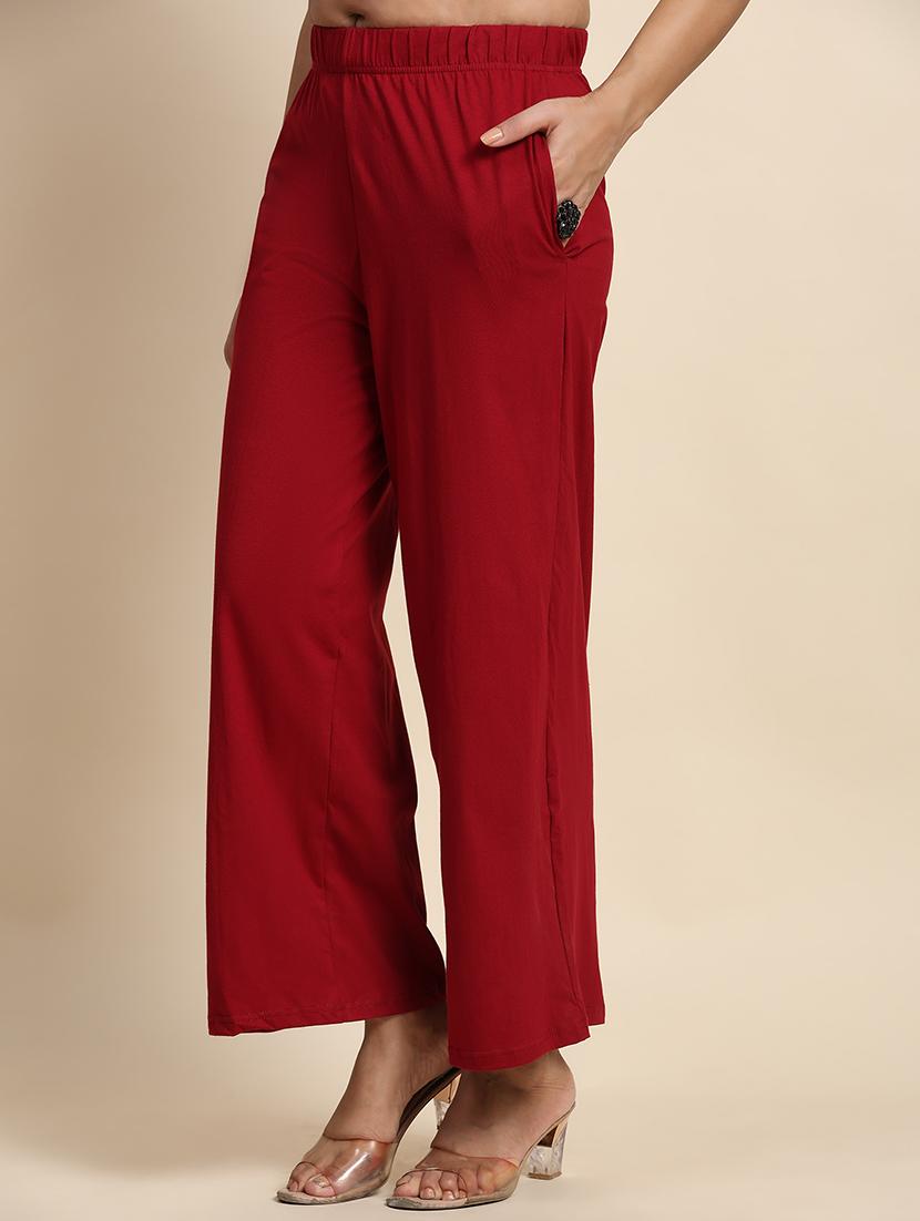 women mid rise solid straight palazzo - 21704656 - Standard Image - 1