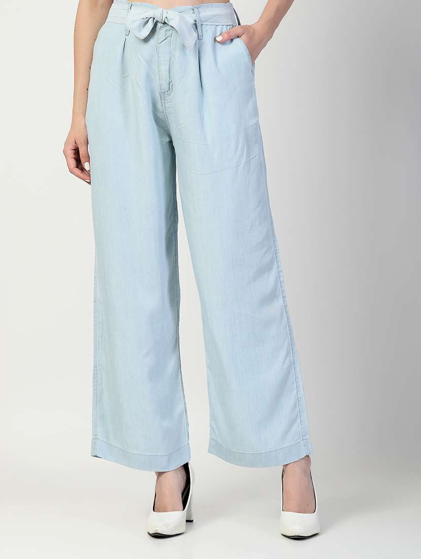 women high rise solid wide leg trouser