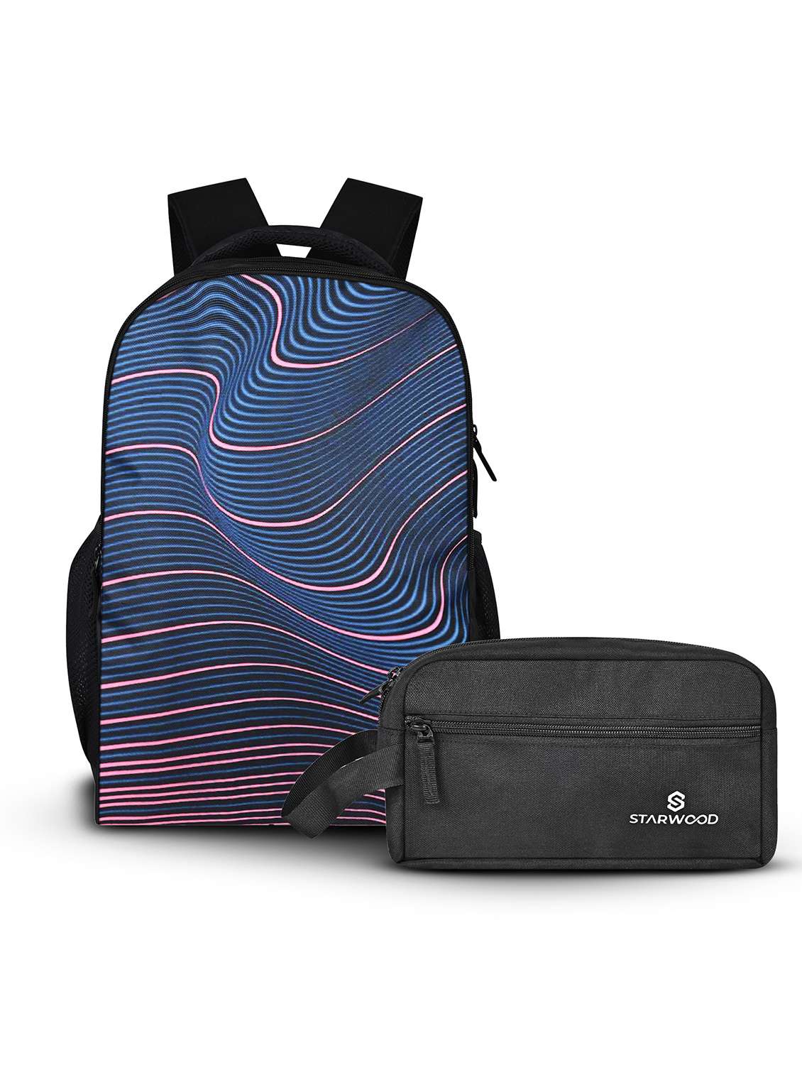 men printed adjustable strap backpack with pouch