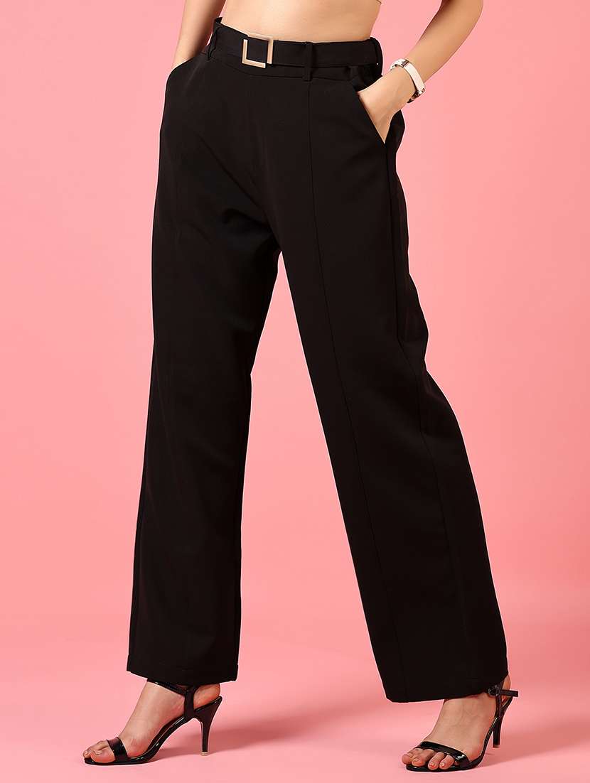 women solid high rise straight trouser - 21704977 -  Standard Image - 1