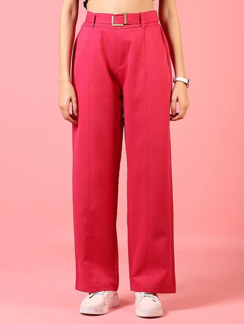women solid high rise straight trouser - 21704978 - Standard Image - 0