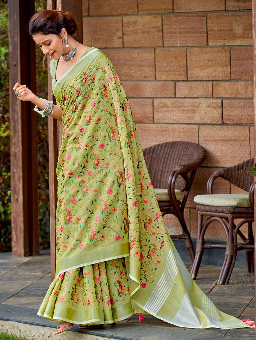 women green embroidered saree with blouse