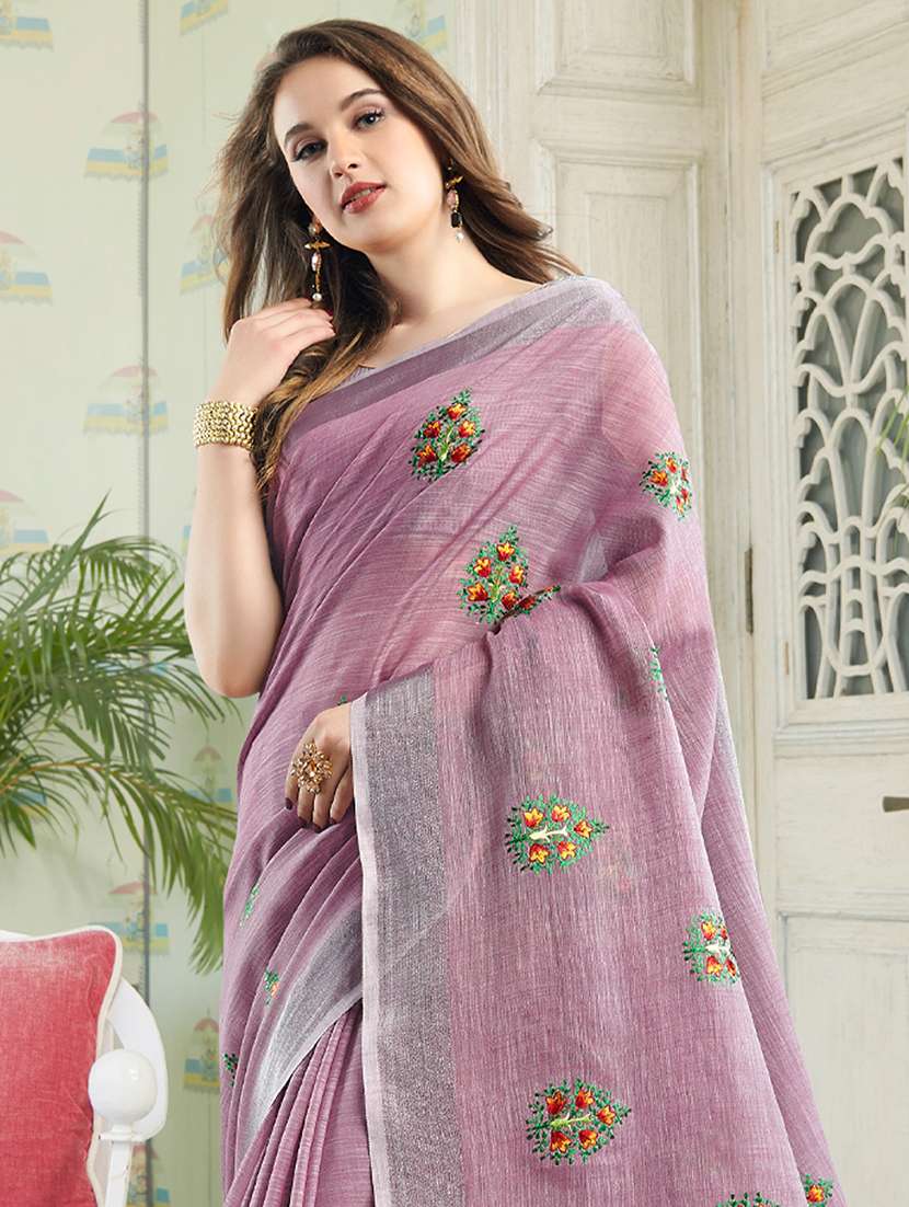 women purple embroidered saree with blouse - 21705323 - Standard Image - 1