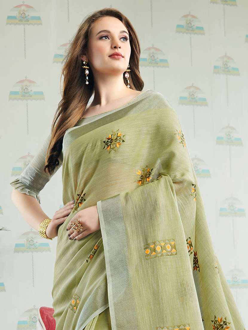 women green embroidered saree with blouse - 21705324 -  Standard Image - 1